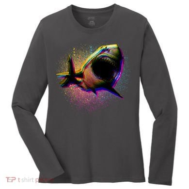 Cool Colorful CMYK Paint Spatter Shark Women's Long Sleeve Shirt