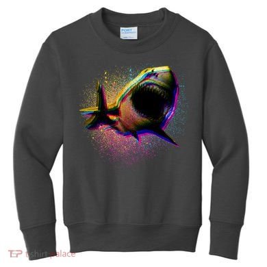 Cool Colorful CMYK Paint Spatter Shark Kids Sweatshirt