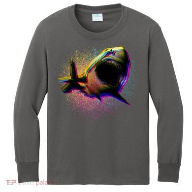 Cool Colorful CMYK Paint Spatter Shark Kids Long Sleeve Shirt