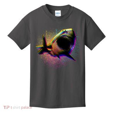 Cool Colorful CMYK Paint Spatter Shark Kids T-Shirt