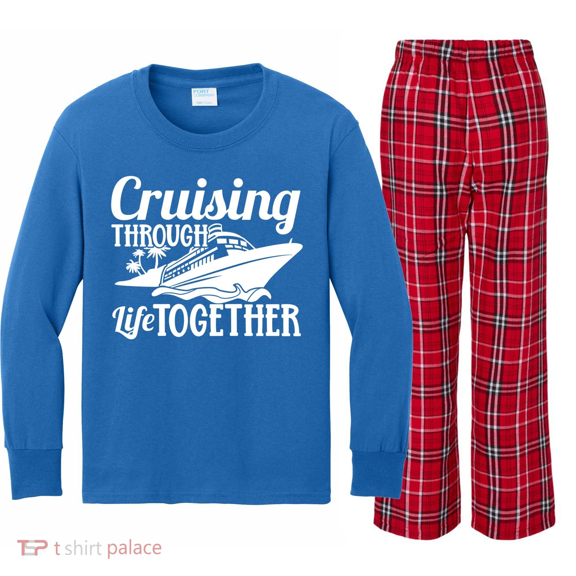 Couple Cruise Cruising Through Life Together Cute Gift Kids Long Sleeve Plaid Pajama Set