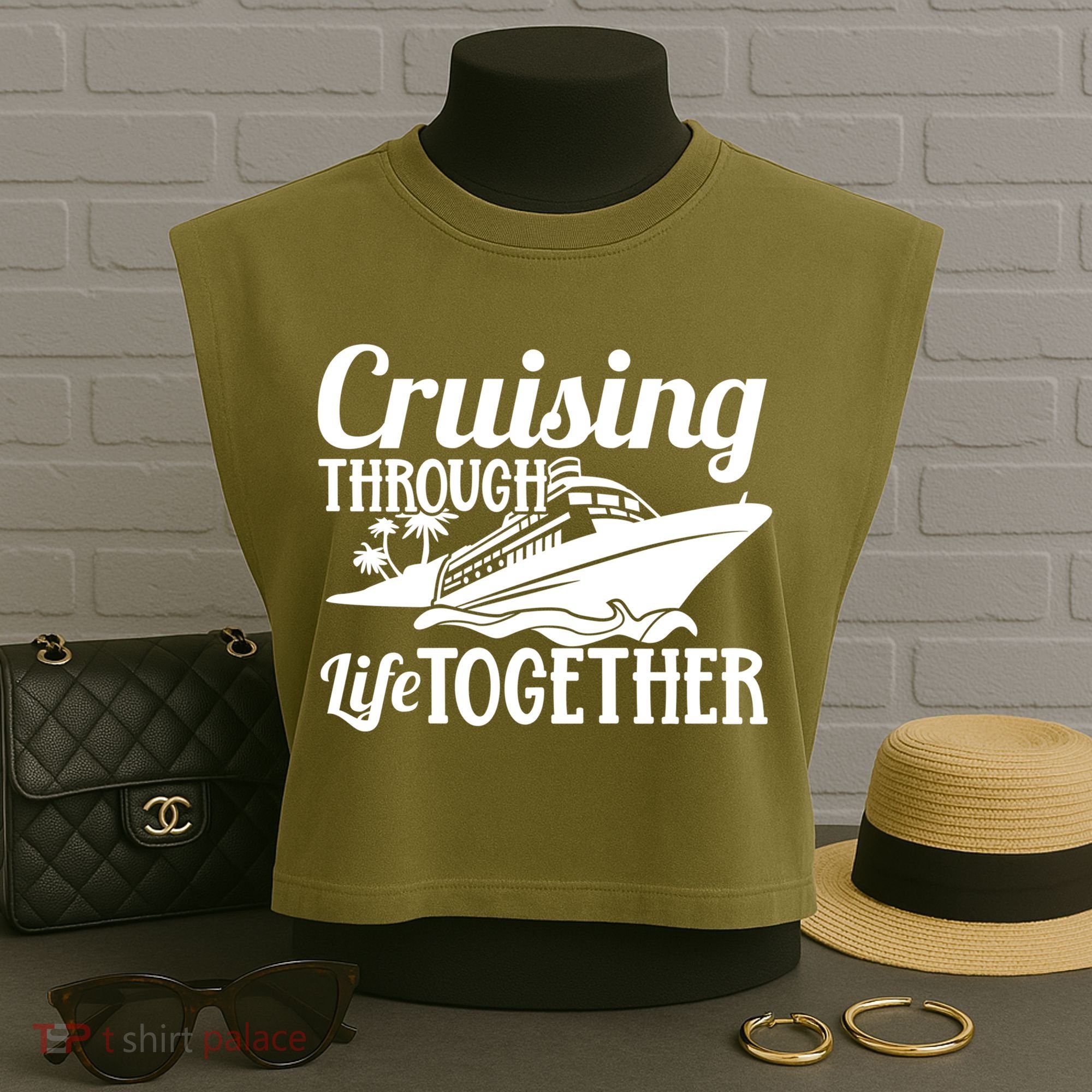 Couple Cruise Cruising Through Life Together Cute Gift Garment-Dyed Women's Muscle Tee