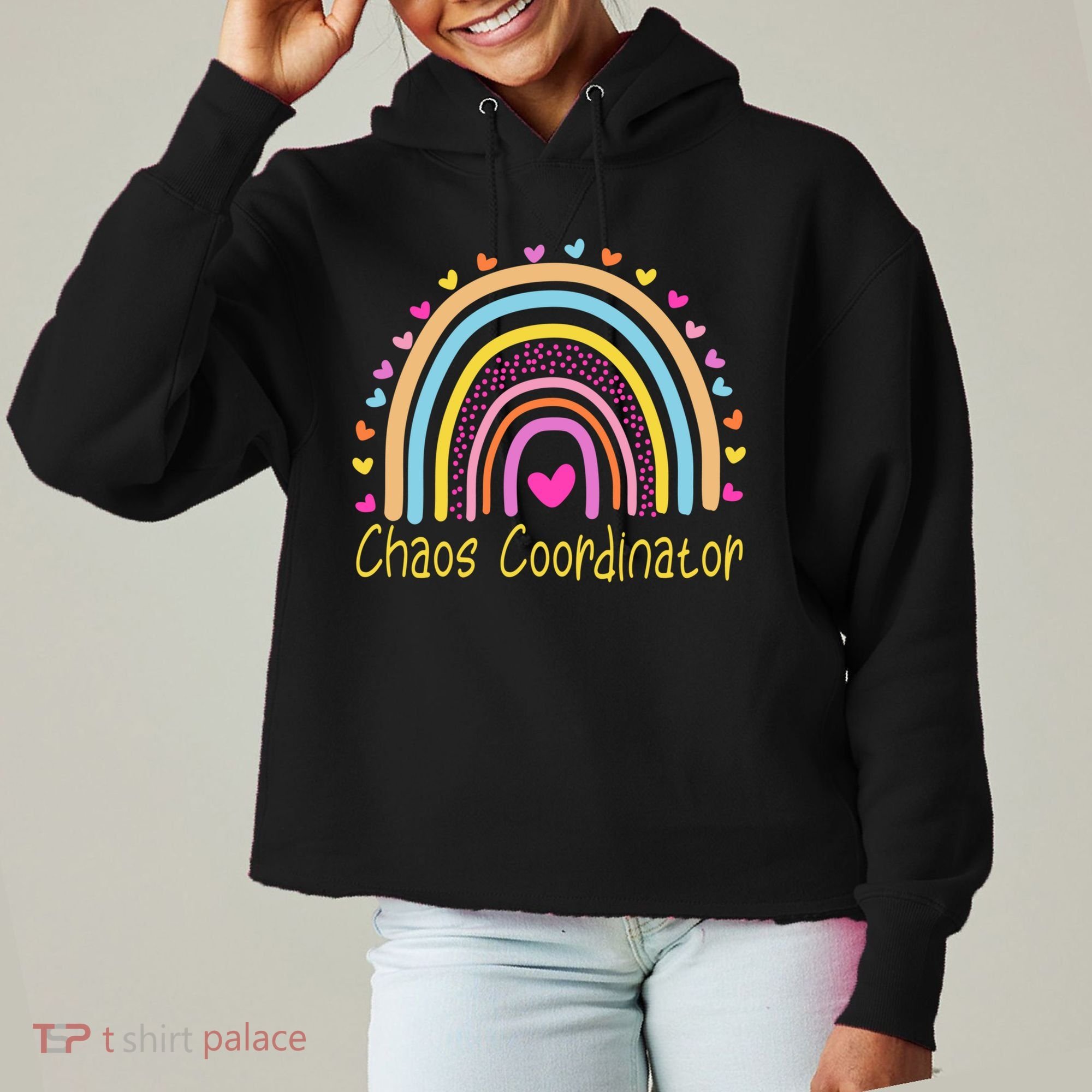 Childcare Chaos Coordinator Teacher Daycare Provider Rainbow Gift Ladies Heavyweight Boxy Pullover Hoodie