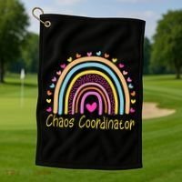 Childcare Chaos Coordinator Teacher Daycare Provider Rainbow Gift Golf Towel thumb 1