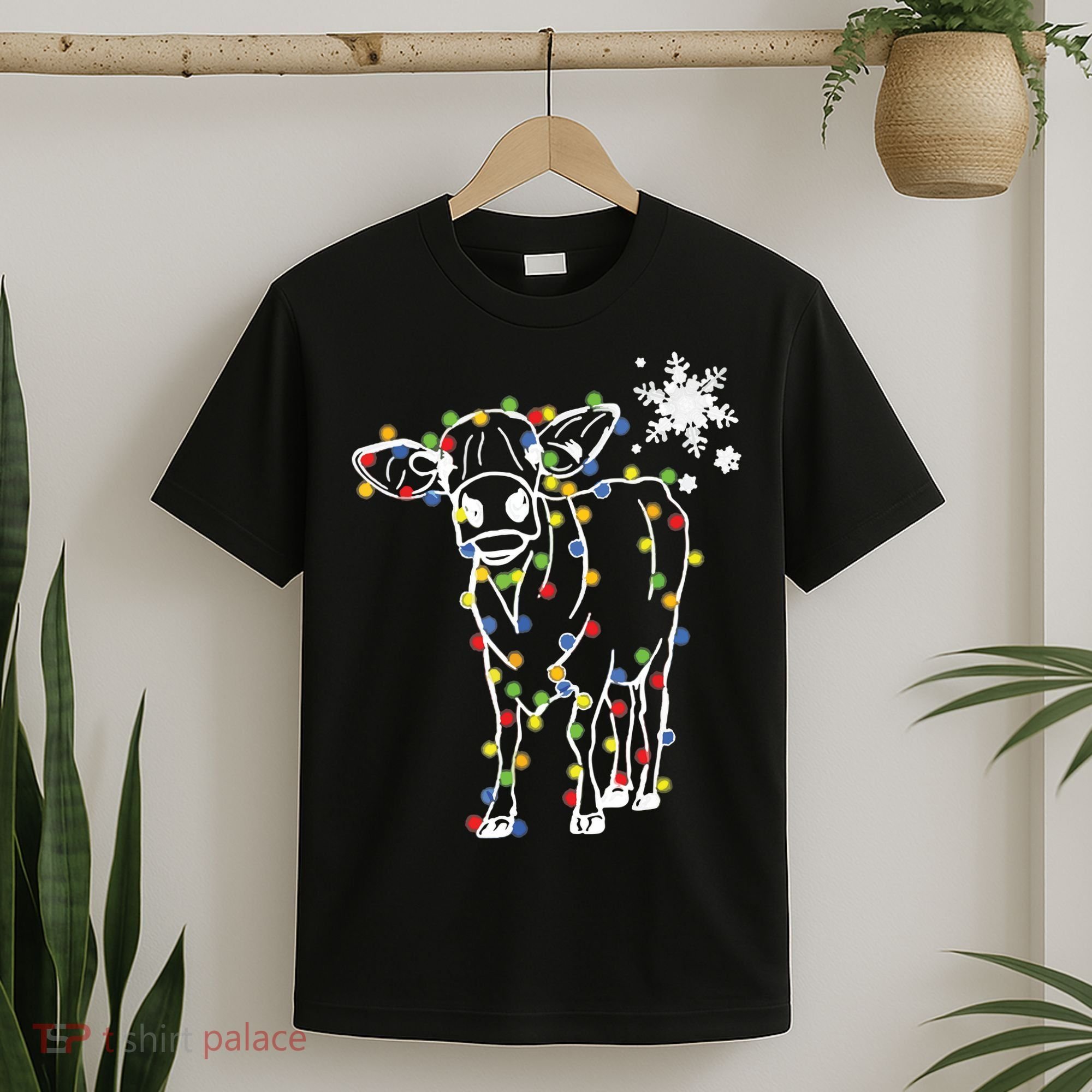 Cute Cow Christmas Lights Snow Lover Family Pajama Gifts T-Shirt