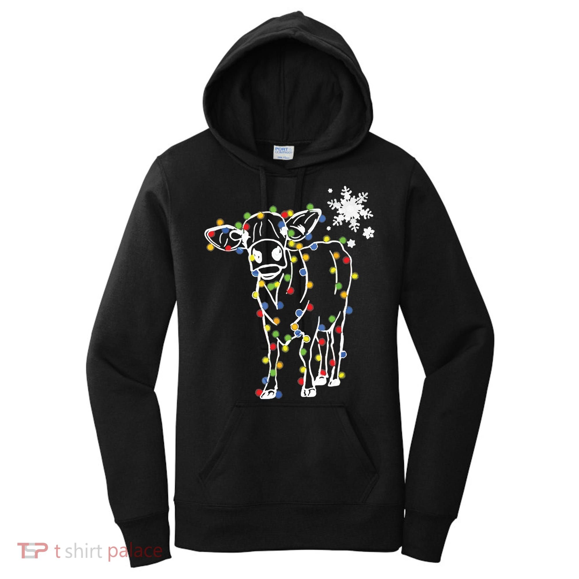 Cute Cow Christmas Lights Snow Lover Family Pajama Gifts Women's Hoodie