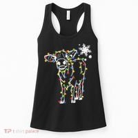 Cute Cow Christmas Lights Snow Lover Family Pajama Gifts Women's Tank Top thumb 0