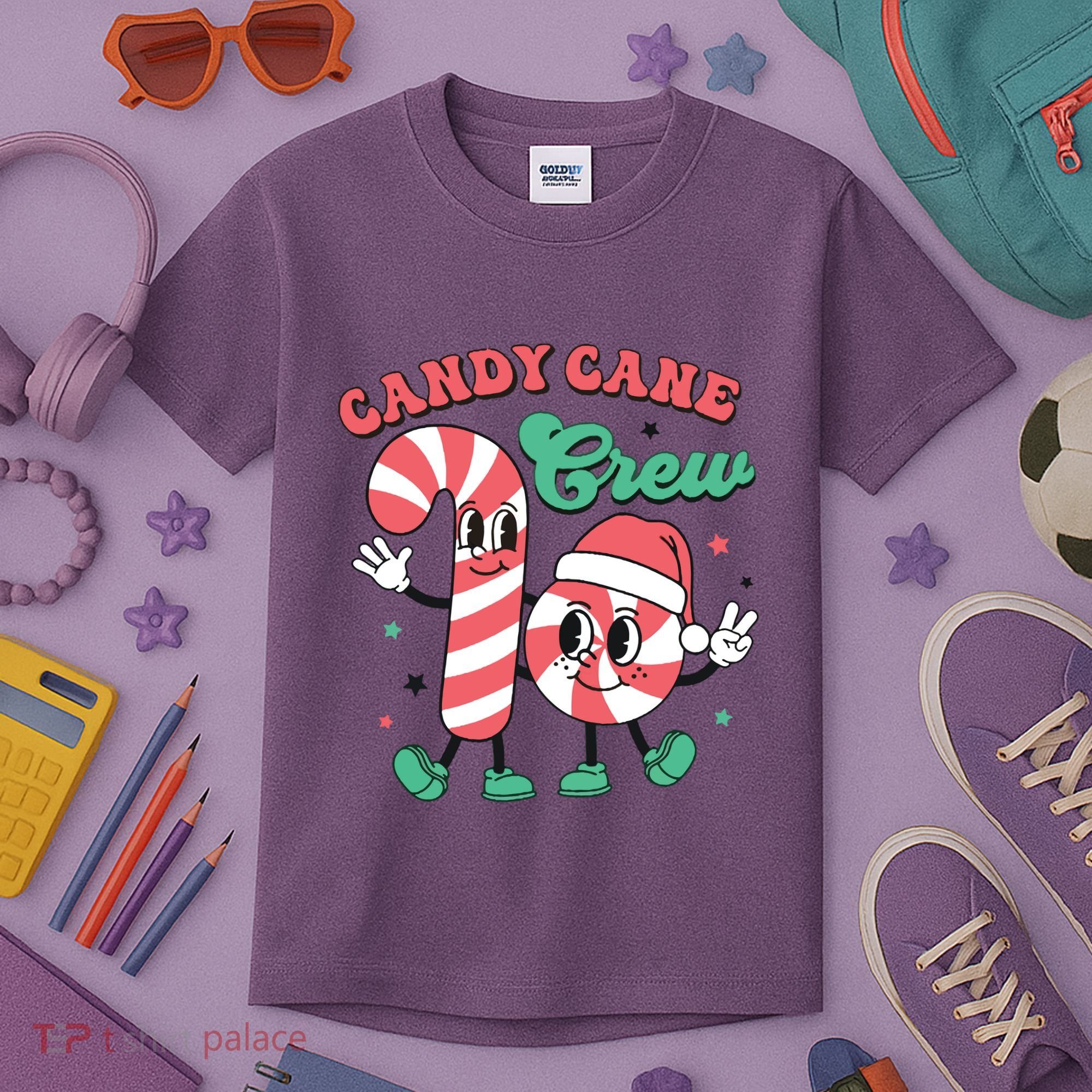 Christmas Candy Cane Crew Cute Matching Family Kids T-Shirt