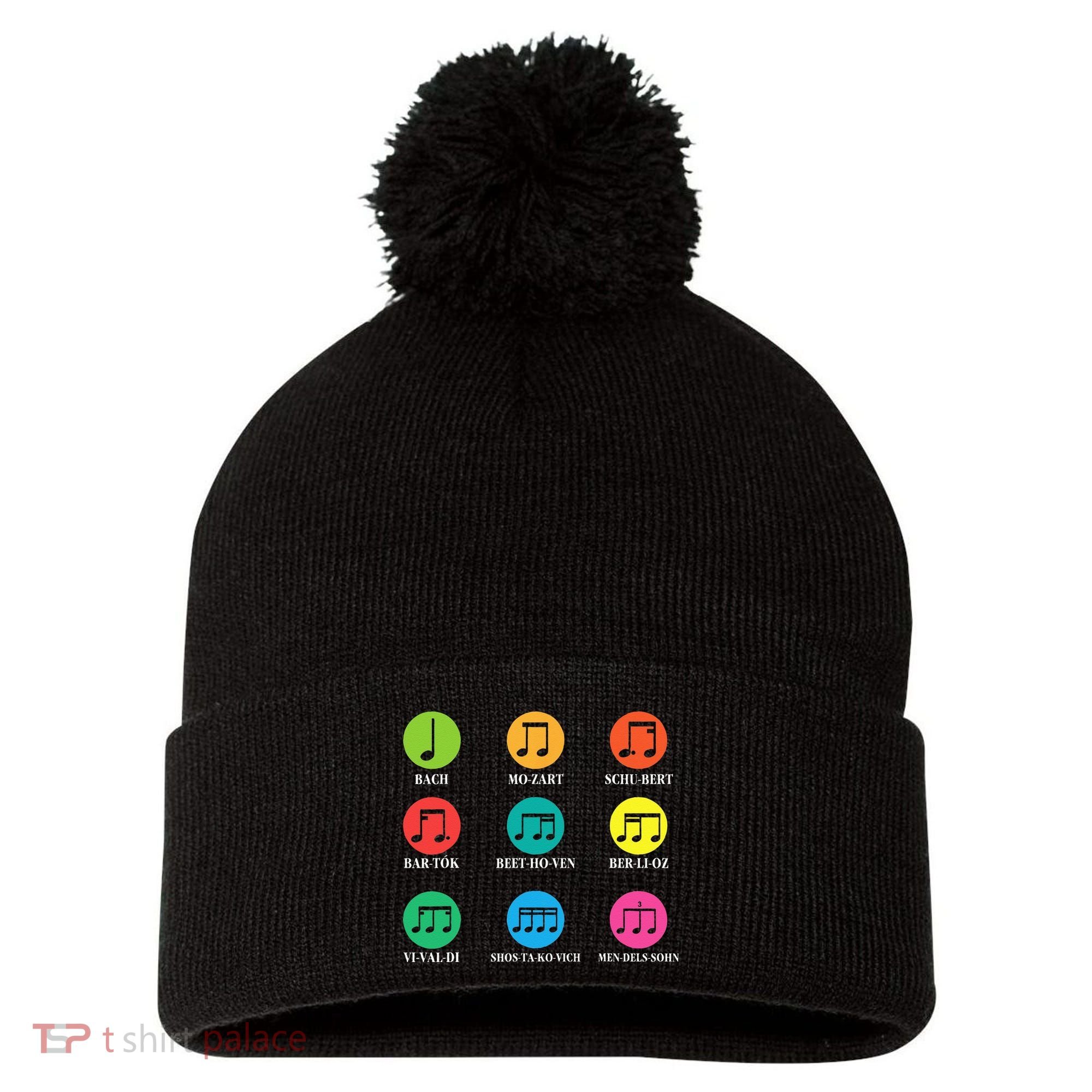 Classic Composers Classical Music Musical Notes Pom Pom 12in Knit Beanie