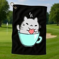Cute Cat Coffee Lover Gift Golf Towel thumb 1