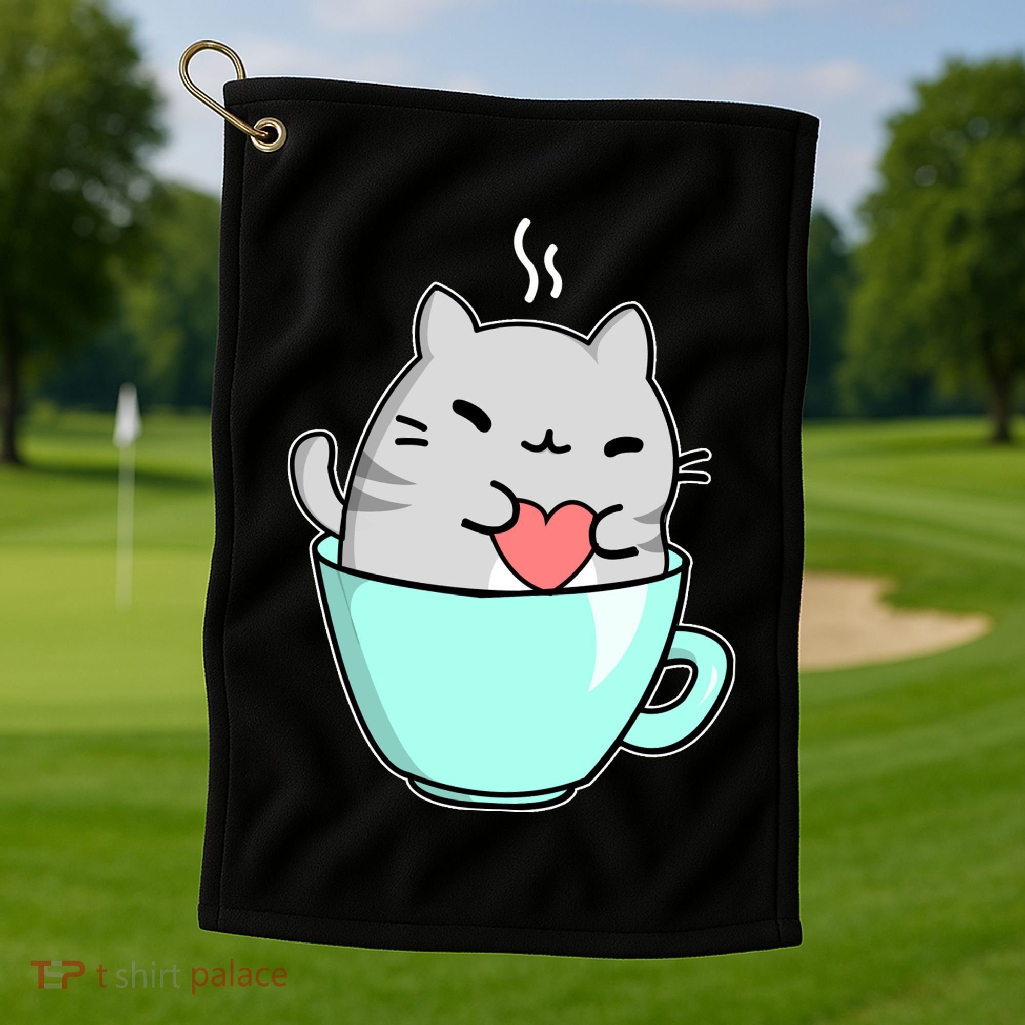 Cute Cat Coffee Lover Gift Golf Towel