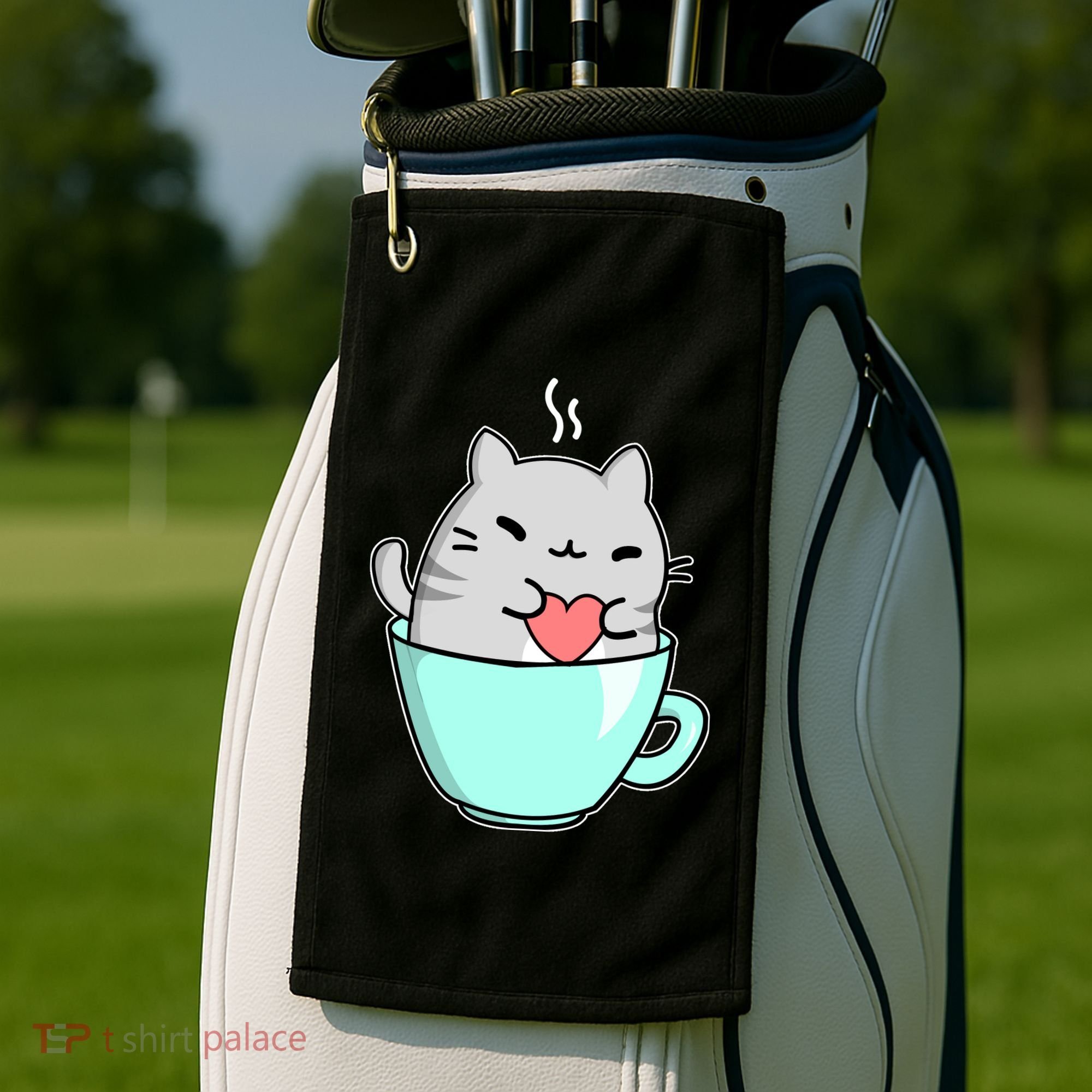 Cute Cat Coffee Lover Gift Golf Towel
