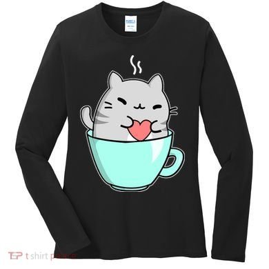 Cute Cat Coffee Lover Gift Women's Long Sleeve Shirt