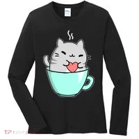 Cute Cat Coffee Lover Gift Women's Long Sleeve Shirt thumb 0