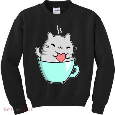 Cute Cat Coffee Lover Gift Kids Sweatshirt