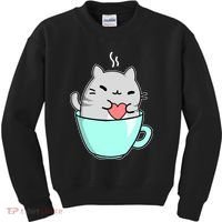 Cute Cat Coffee Lover Gift Kids Sweatshirt thumb 0