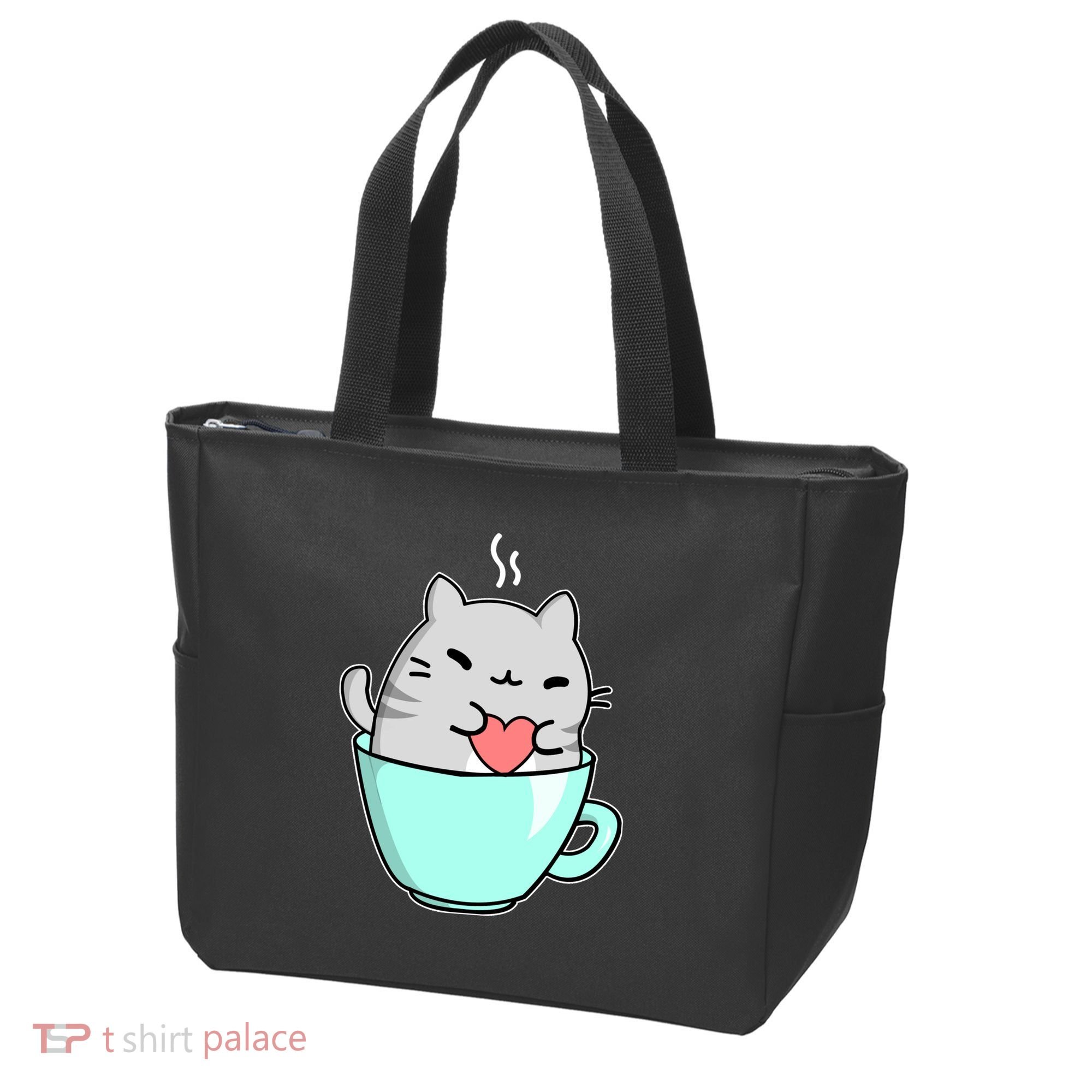 Cute Cat Coffee Lover Gift Tote Bag