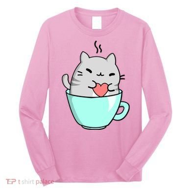 Cute Cat Coffee Lover Gift Long Sleeve Shirt