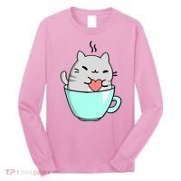 Cute Cat Coffee Lover Gift Long Sleeve Shirt thumb 0