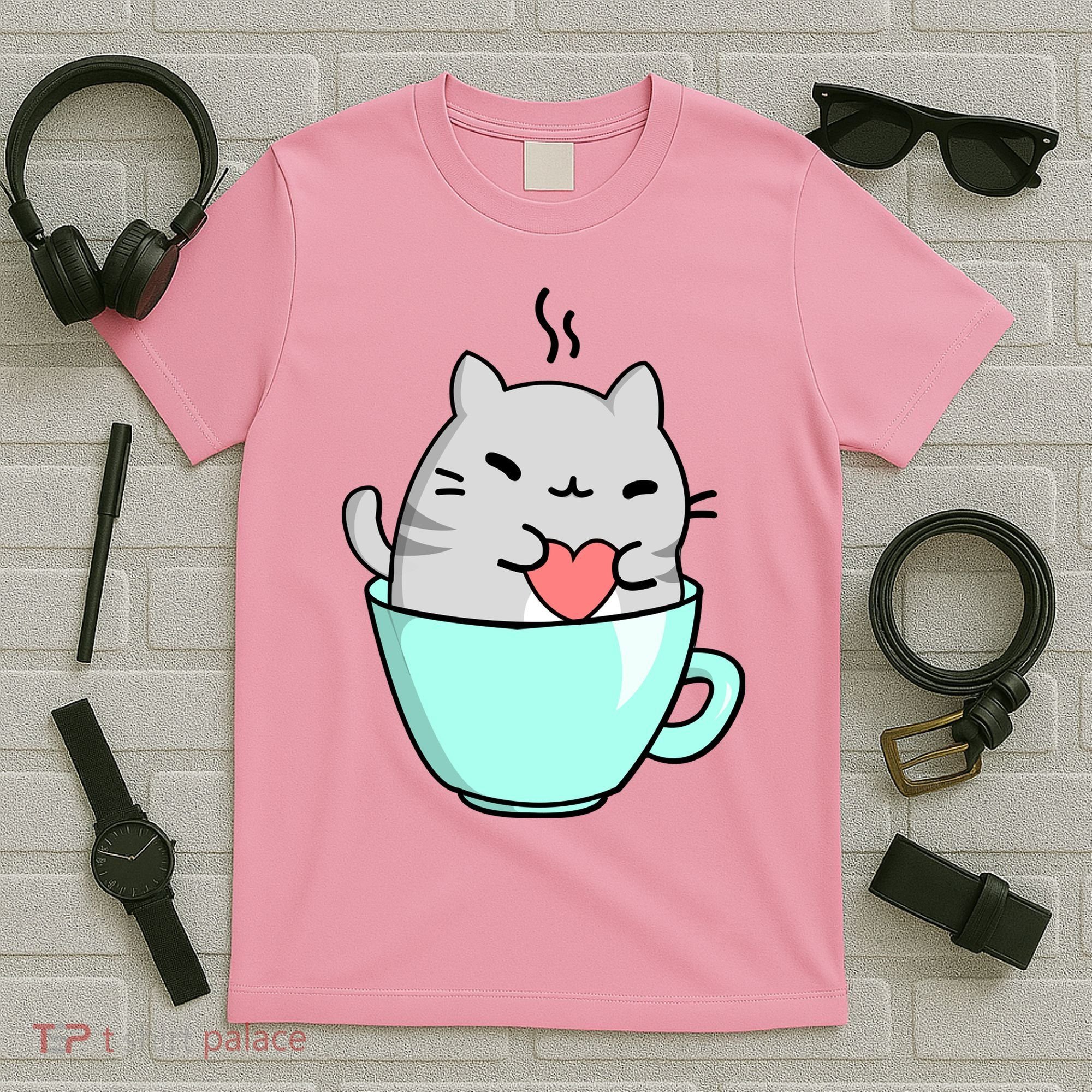 Cute Cat Coffee Lover Gift T-Shirt