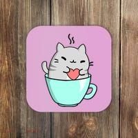 Cute Cat Coffee Lover Gift Coaster thumb 0