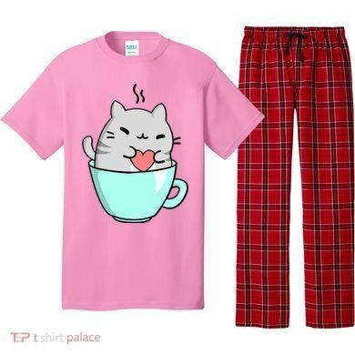 Cute Cat Coffee Lover Gift Pajama Set