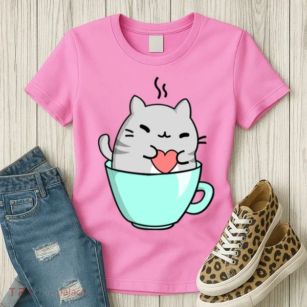 Cute Cat Coffee Lover Gift Women's T-Shirt