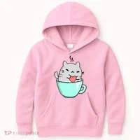 Cute Cat Coffee Lover Gift Kids Hoodie thumb 0