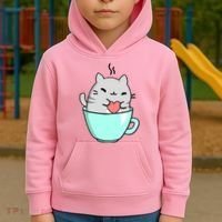 Cute Cat Coffee Lover Gift Kids Hoodie thumb 2