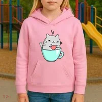 Cute Cat Coffee Lover Gift Kids Hoodie thumb 3