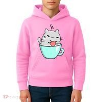 Cute Cat Coffee Lover Gift Kids Hoodie thumb 4