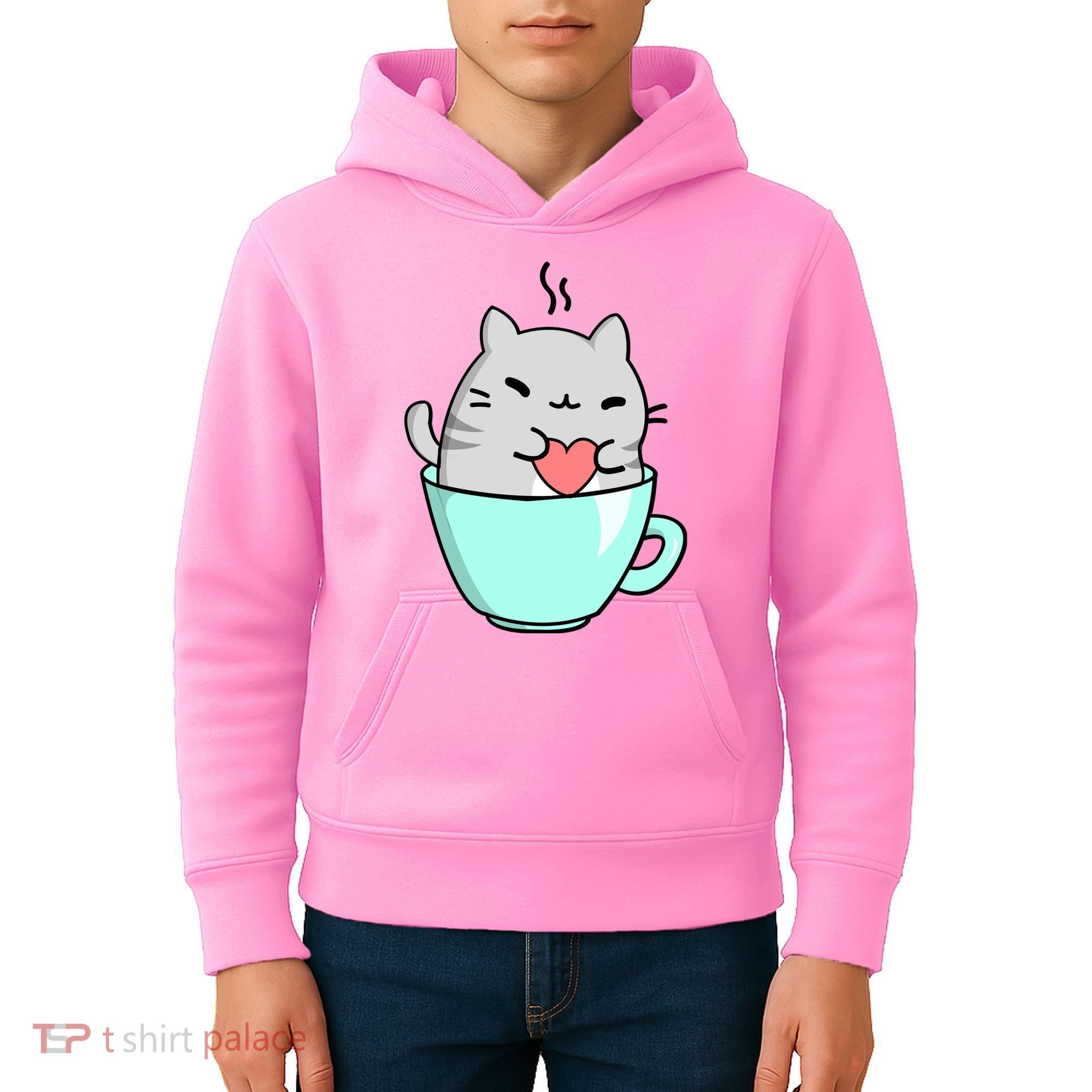 Cute Cat Coffee Lover Gift Kids Hoodie