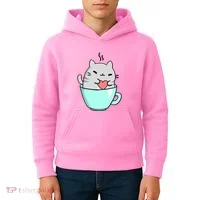 Cute Cat Coffee Lover Gift Kids Hoodie thumb 4