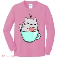 Cute Cat Coffee Lover Gift Kids Long Sleeve Shirt thumb 0
