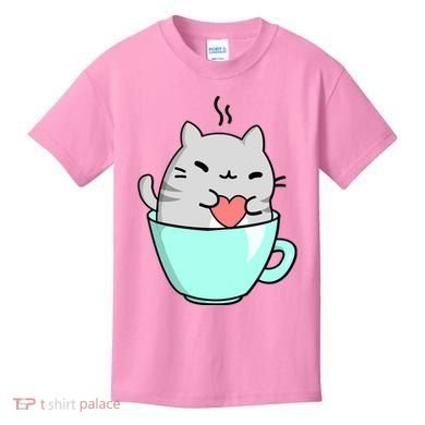 Cute Cat Coffee Lover Gift Kids T-Shirt