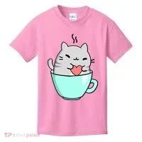 Cute Cat Coffee Lover Gift Kids T-Shirt thumb 0