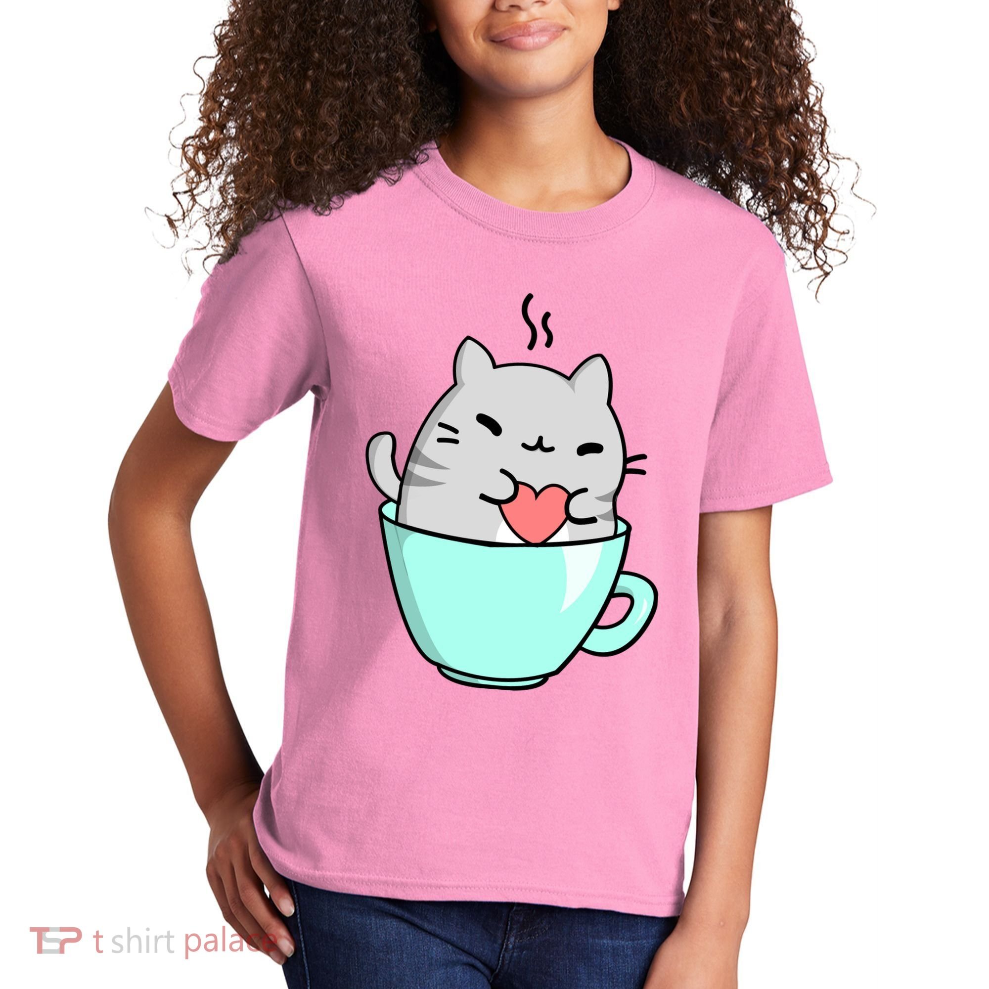 Cute Cat Coffee Lover Gift Kids T-Shirt