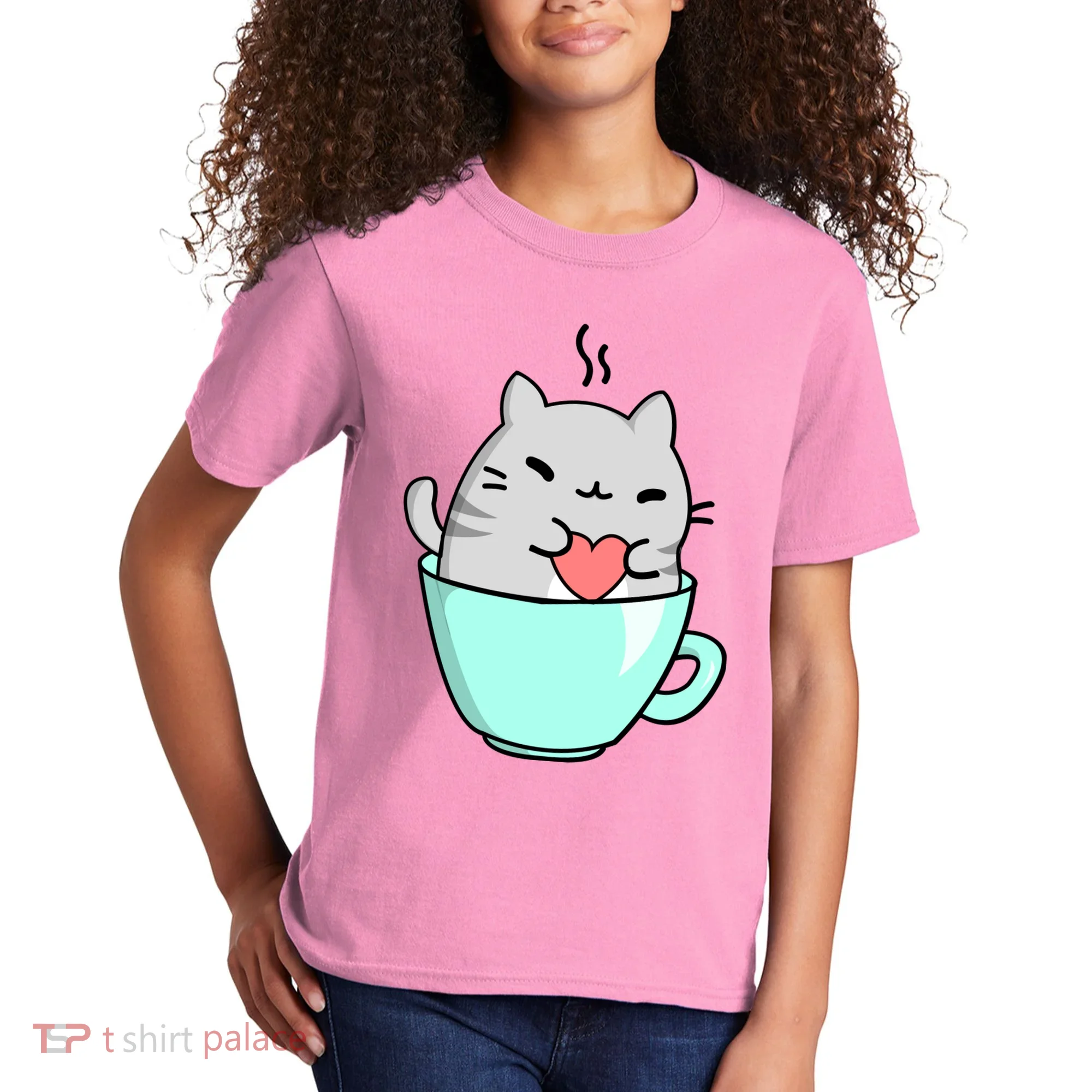 Cute Cat Coffee Lover Gift Kids T-Shirt