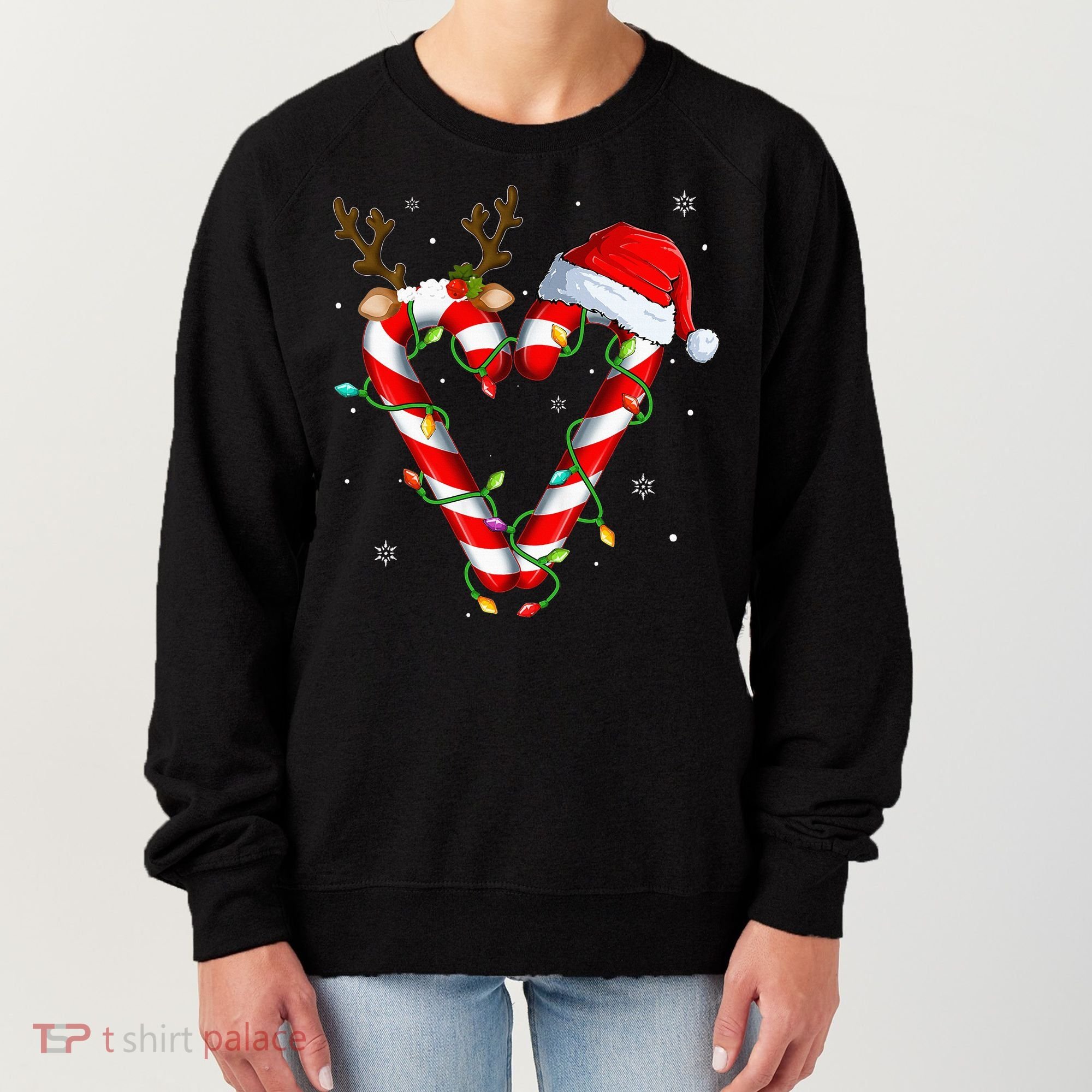 Candy Cane Crew Santa Christmas Lights Xmas Women's Sweatshirt