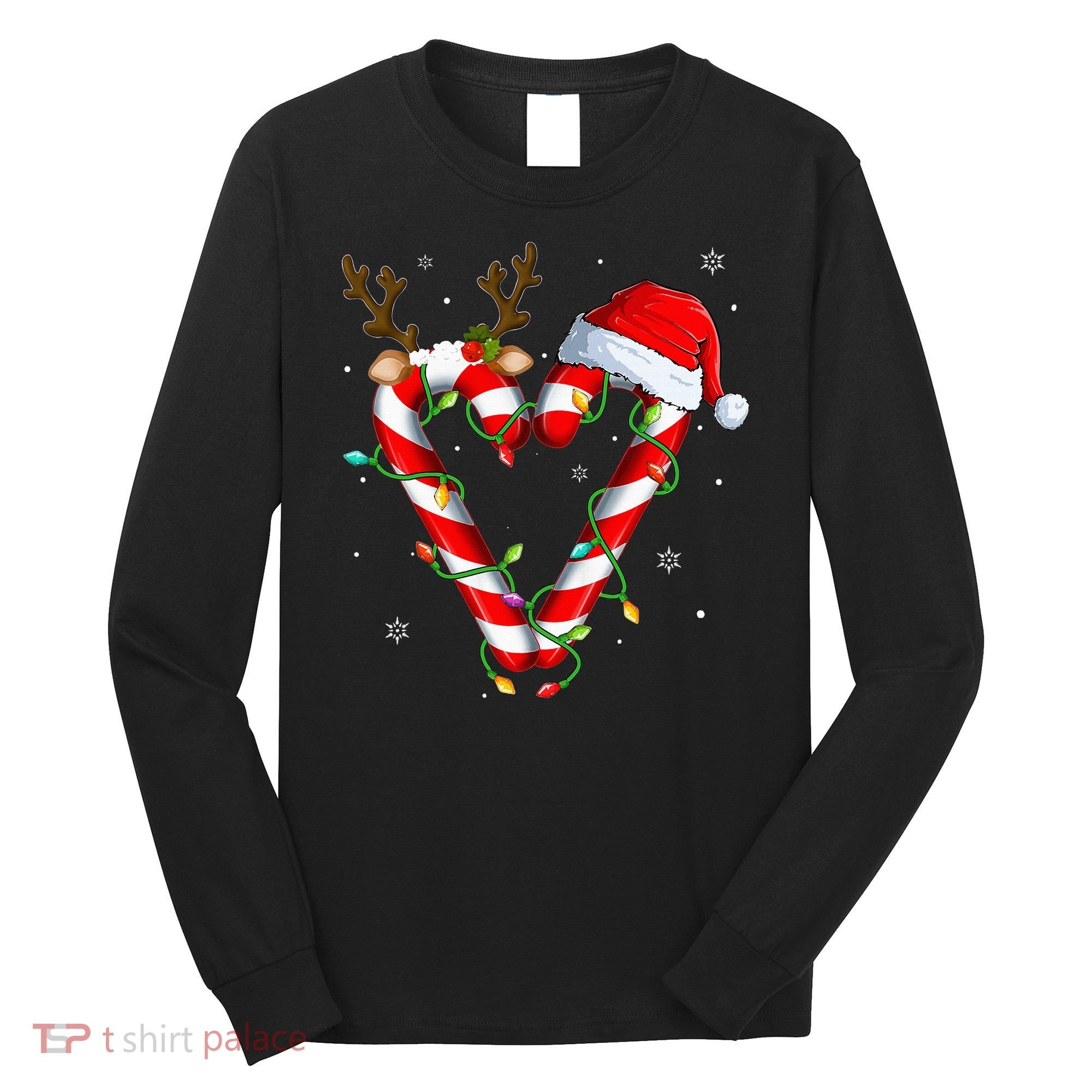 Candy Cane Crew Santa Christmas Lights Xmas Long Sleeve Shirt