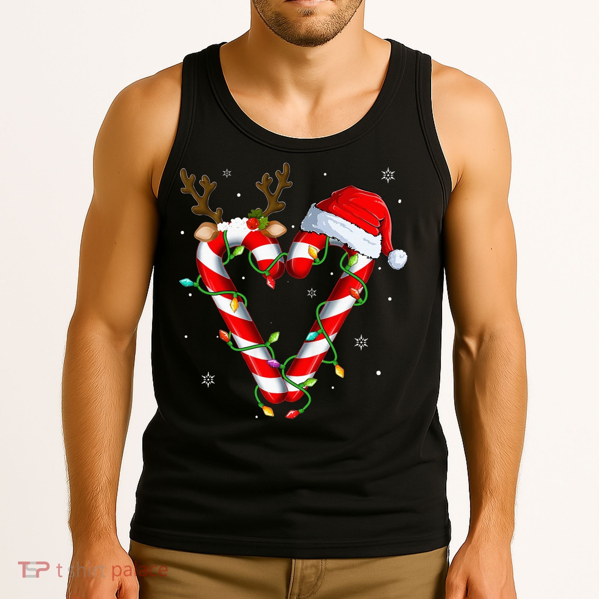 Candy Cane Crew Santa Christmas Lights Xmas Tank Top