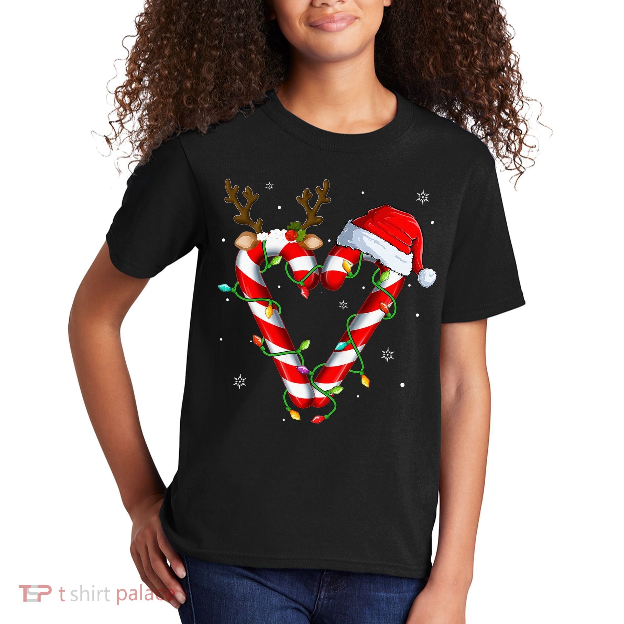Candy Cane Crew Santa Christmas Lights Xmas Kids T-Shirt
