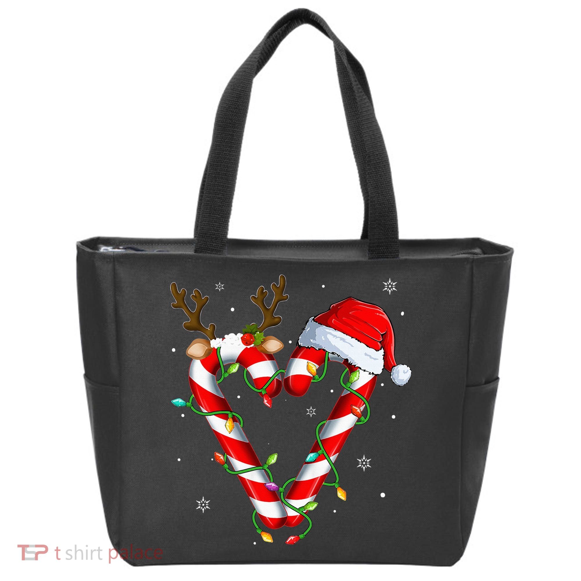 Candy Cane Crew Santa Christmas Lights Xmas Tote Bag