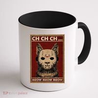 Ch Ch Ch Meow Meow Scary Halloween Cat Horror Slasher Movie Coffee Mug thumb 1