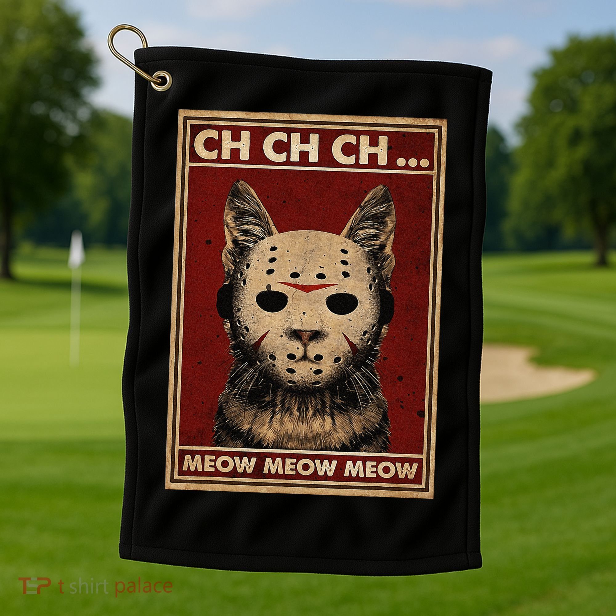 Ch Ch Ch Meow Meow Scary Halloween Cat Horror Slasher Movie Golf Towel