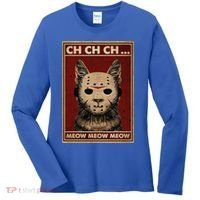 Ch Ch Ch Meow Meow Scary Halloween Cat Horror Slasher Movie Women's Long Sleeve Shirt thumb 0