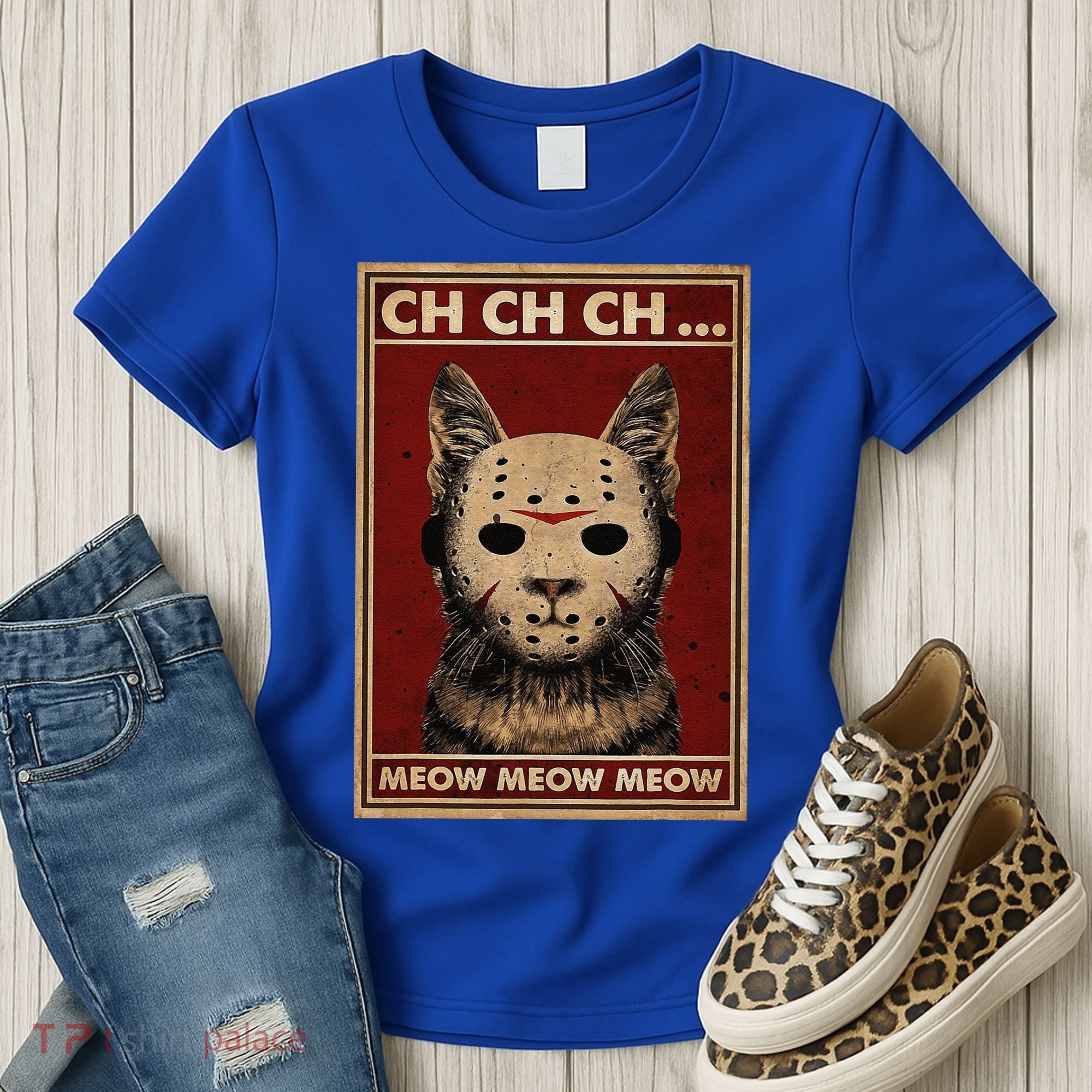 Ch Ch Ch Meow Meow Scary Halloween Cat Horror Slasher Movie Women's T-Shirt