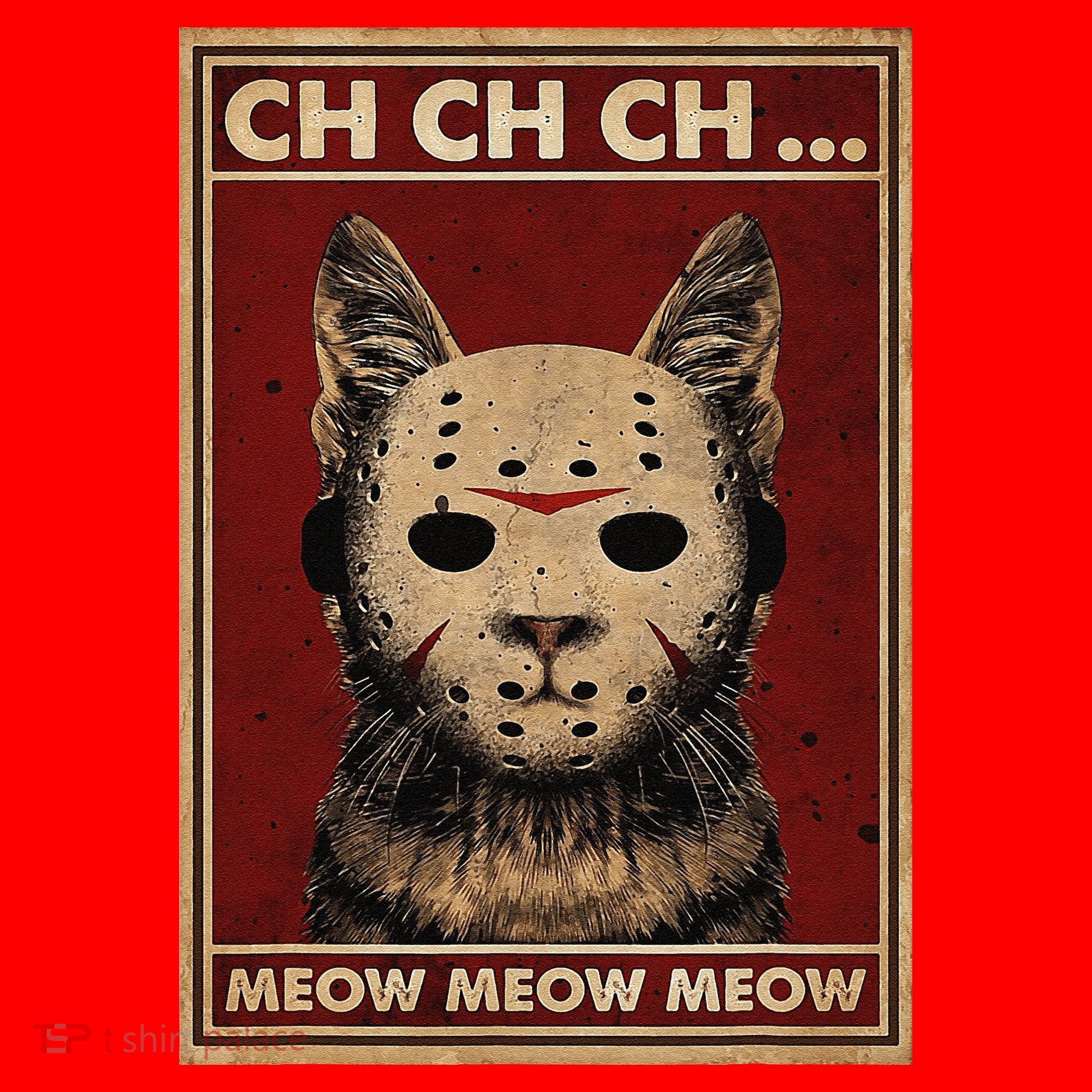 Ch Ch Ch Meow Meow Scary Halloween Cat Horror Slasher Movie Santa Hat