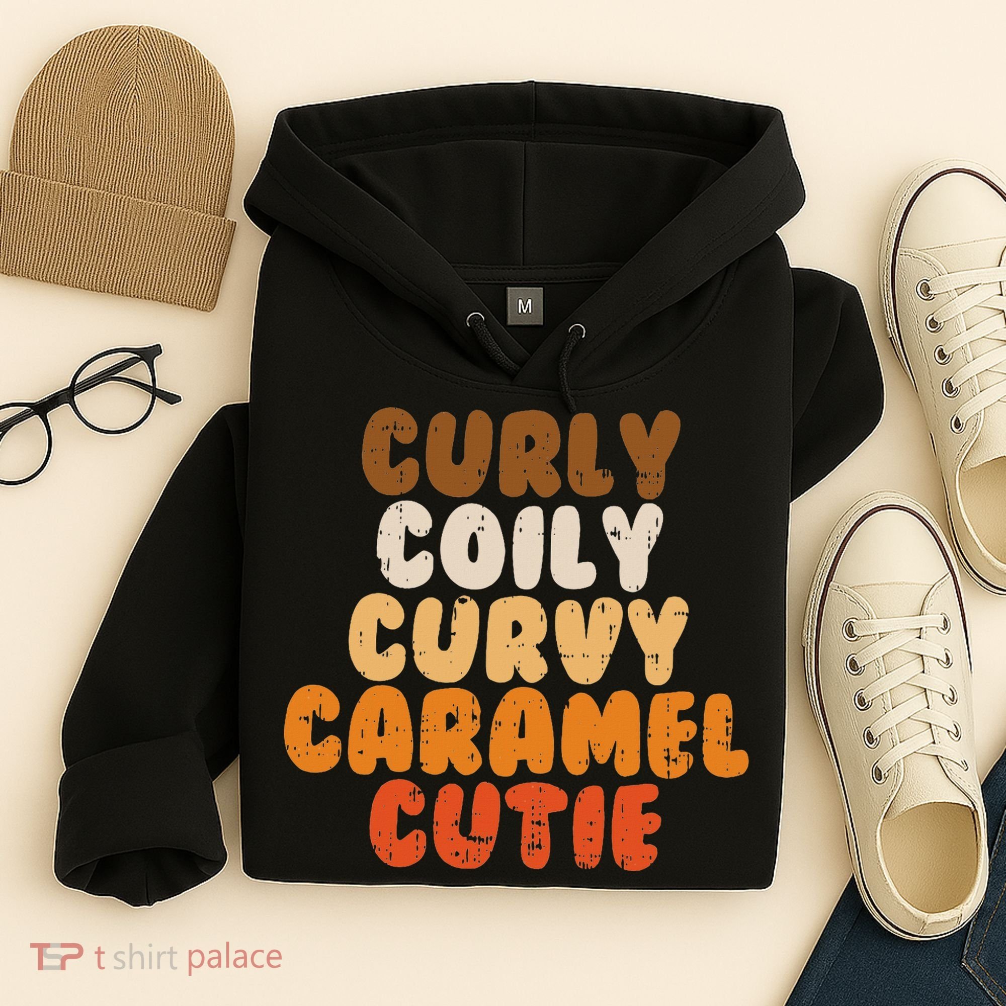 Curly Curvy Caramel Cutie Melanin Goddess Black Pride Gift Hoodie