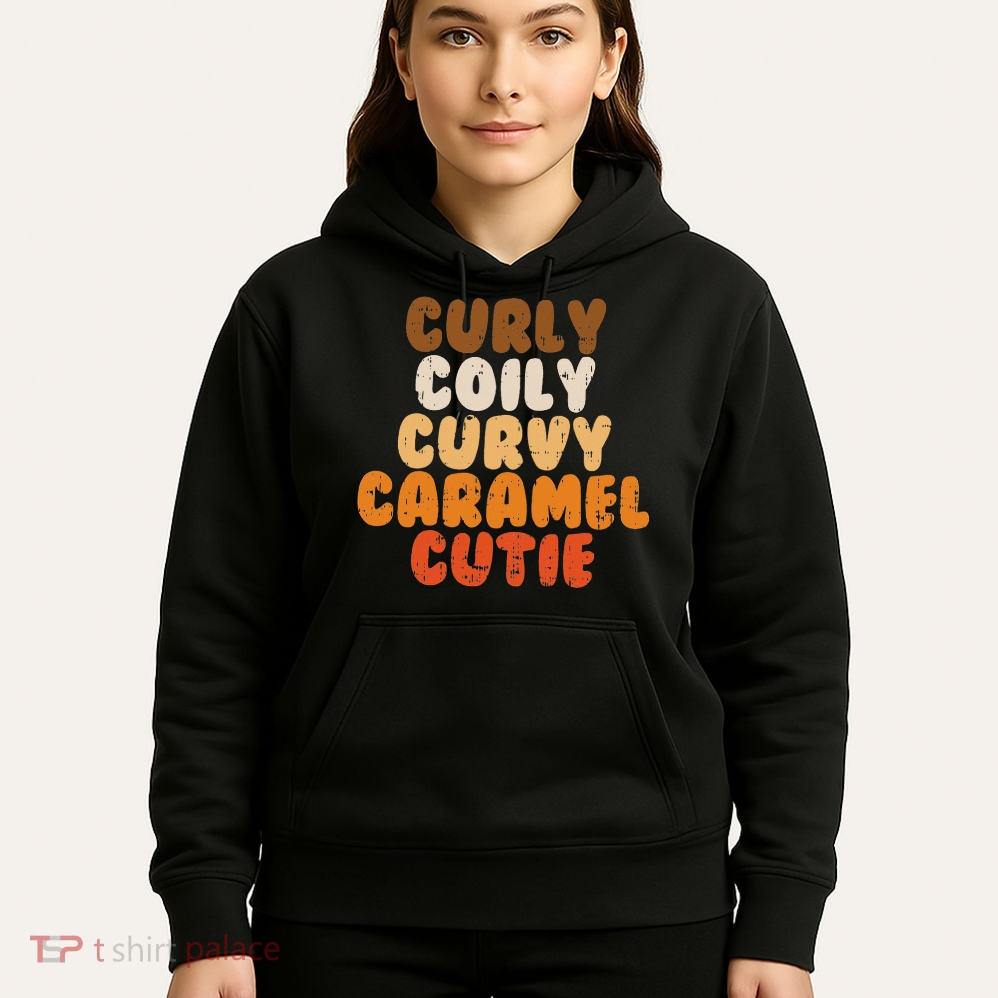 Curly Curvy Caramel Cutie Melanin Goddess Black Pride Gift Hoodie